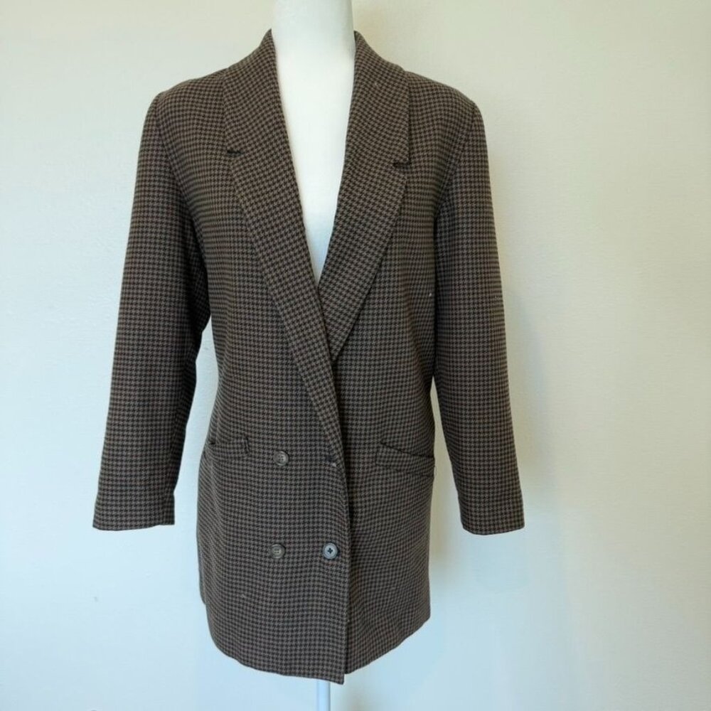 Vintage Ricardo Lenzi Wool Blend Classic Houndstooth Blazer Size 4 Old Money